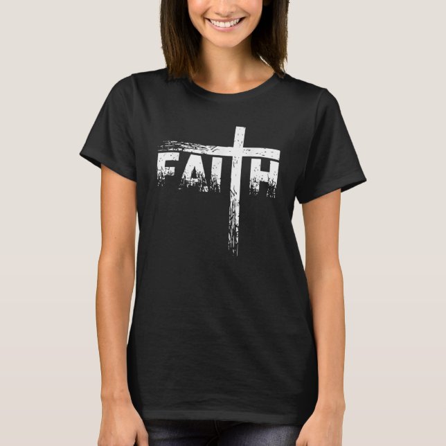 Faith Manar Christian Kor Faith Distress Relig T Shirt (Framsida)