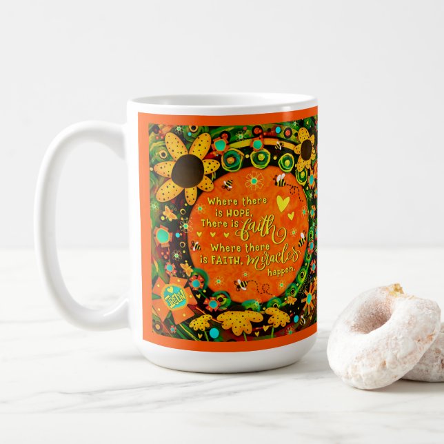 Faith Miracles Quote Blommigt Bumblebees Ireland y Kaffemugg (Med munk)