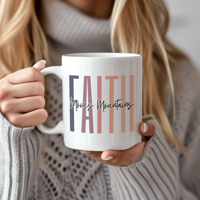Faith Moves Mountains Bible Verse Kaffemugg (Express your faith boldly and stylishly with our durable, meaningful "Faith Moves Mountains" mug.)