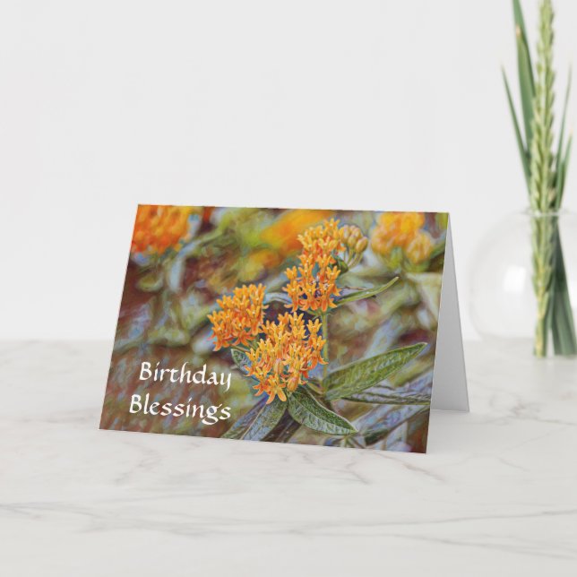 Faith Orange Flowers Birthday Blating Bible Verse Kort (Framsida)