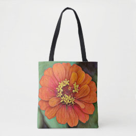 Faith Orange Zinnia Flower Art Tote Tygkasse
