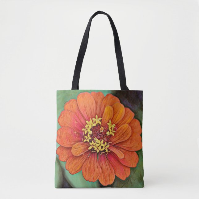Faith Orange Zinnia Flower Art Tote Tygkasse (Framsida)