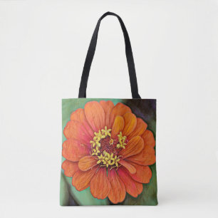 Faith Orange Zinnia Flower Tote Tygkasse