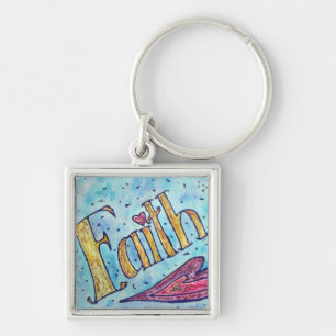 Faith Ord Art Painting Inspirational Nyckelrings Fyrkantig Silverfärgad Nyckelring
