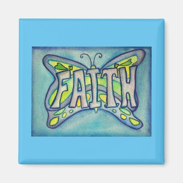 Faith Ord Blue Butterfly Anpassningsbar Art Magnet (Framsidan)
