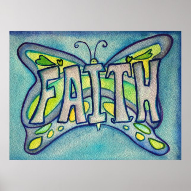 Faith Ord Blue Butterfly Art Print Poster (Framsidan)