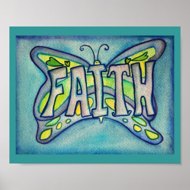Faith Ord Blue Butterfly Art Print Poster (Framsidan)