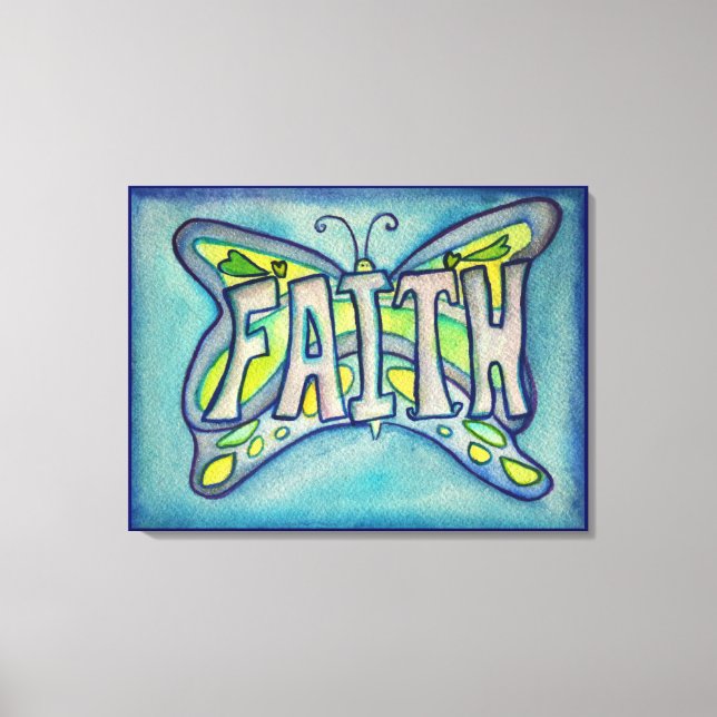 Faith Ord Blue Butterfly Painting Canvas Artwork (Framsida)
