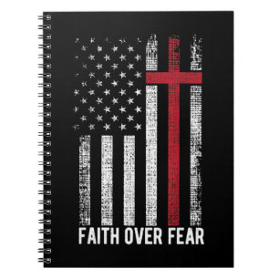 Faith over Fear American USA flagga Christian Kor Anteckningsbok