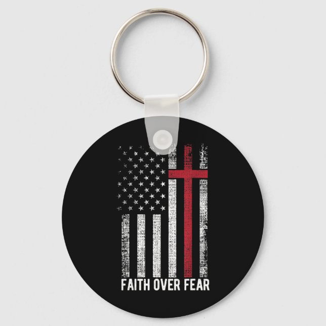 Faith over Fear American USA flagga Christian Kor Nyckelring (Framsida)