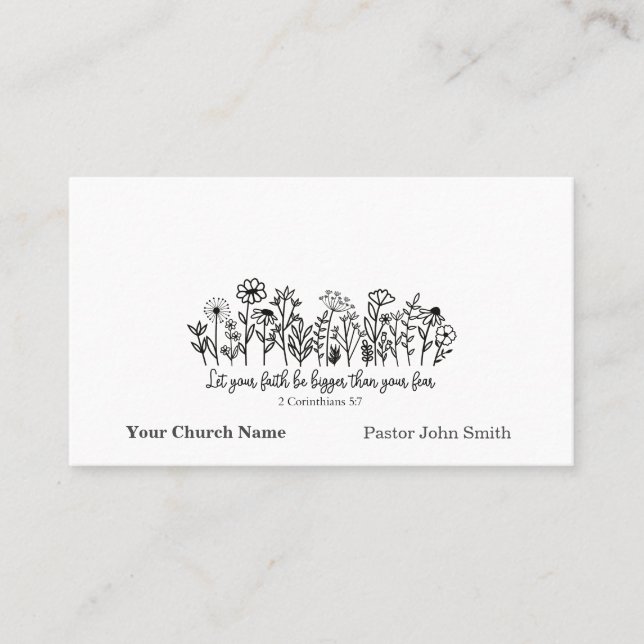 Faith over Fear Bible Verse Floral Doodle Church Visitkort (Framsida)