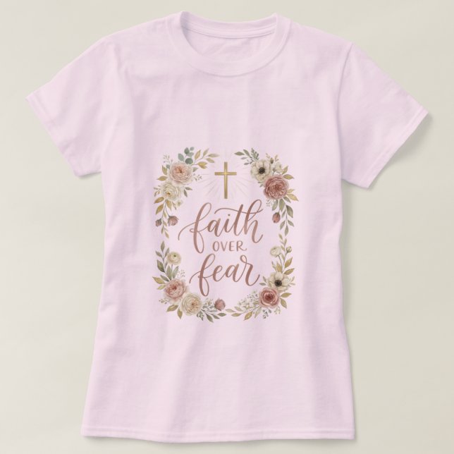  Faith Over Fear Blommig Krans Tröja – Kristet  (Design framsida)