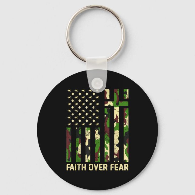 Faith Over Fear Christian Americn Flag Camouflage  Nyckelring (Framsida)