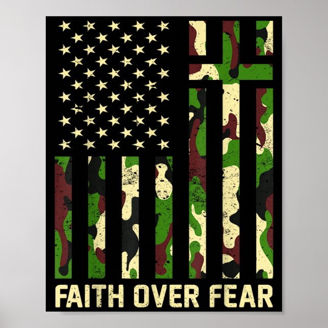 Faith Over Fear Christian Americn Flag Camouflage  Poster (Framsidan)