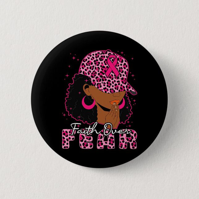 Faith over Fear Christian Black Women Afro Breast Knapp (Framsida)