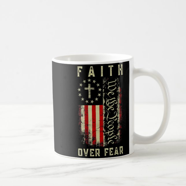 Faith Over Fear Christian Cross Usa American Flag  Kaffemugg (Höger)