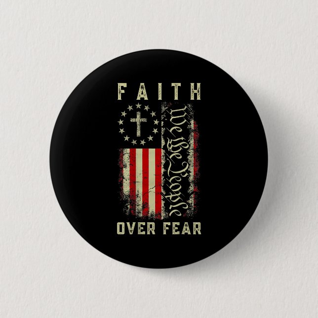 Faith Over Fear Christian Cross Usa American Flag  Knapp (Framsida)