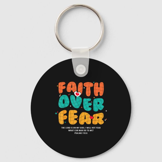 Faith Over Fear Christian Religious Groovy Men Wom Nyckelring (Framsida)