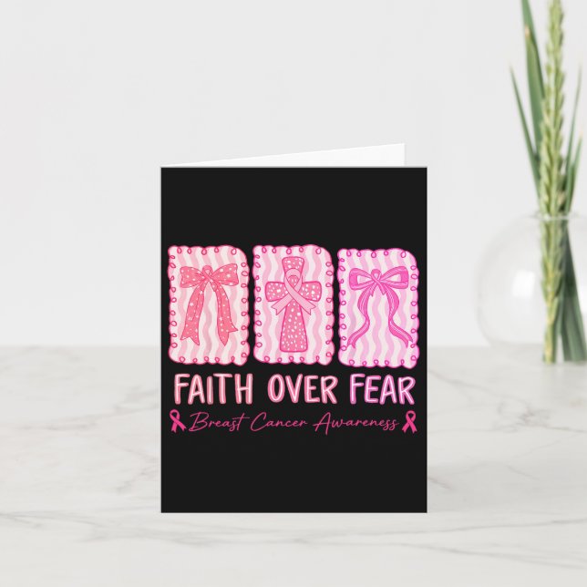 Faith over Fear Coquette Bow Play Breast Cancer A Kort (Framsida)