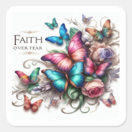 "Faith over Fear" Elegant Butterfly Stickers - Fyrkantigt Klistermärke