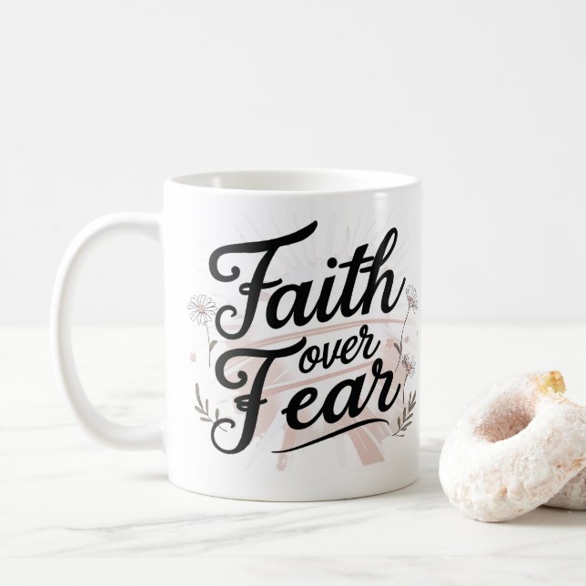 Faith Over Fear | Floral Motivational Mug Kaffemugg (Med munk)