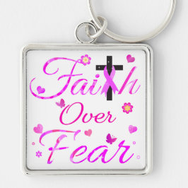 Faith over Fear Fyrkantig Silverfärgad Nyckelring