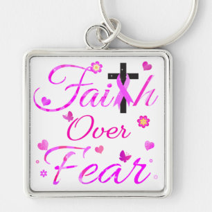 Faith over Fear Fyrkantig Silverfärgad Nyckelring