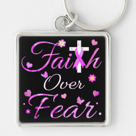 Faith over Fear Fyrkantig Silverfärgad Nyckelring