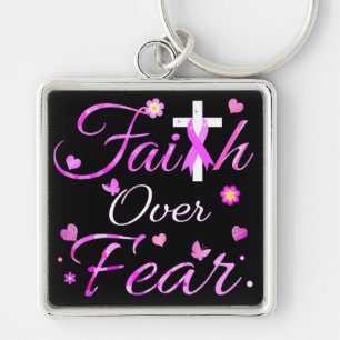 Faith over Fear Fyrkantig Silverfärgad Nyckelring