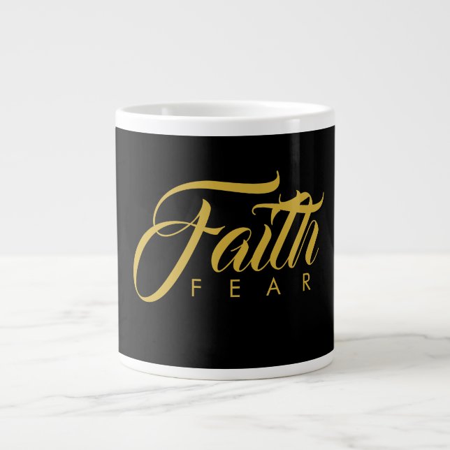 Faith over Fear Guld and Black Jumbo Mugg (Framsidan)