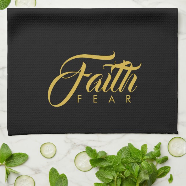 Faith over Fear Guld and Black Kökshandduk (Vikta)