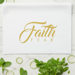 Faith over Fear Guld and White Kökshandduk