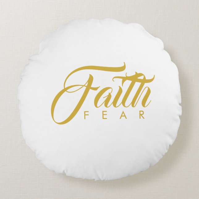 Faith over Fear Guld and White Rund Kudde (Framsidan)