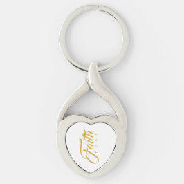 Faith over Fear Guld and White Twisted Heart Silverfärgad Nyckelring