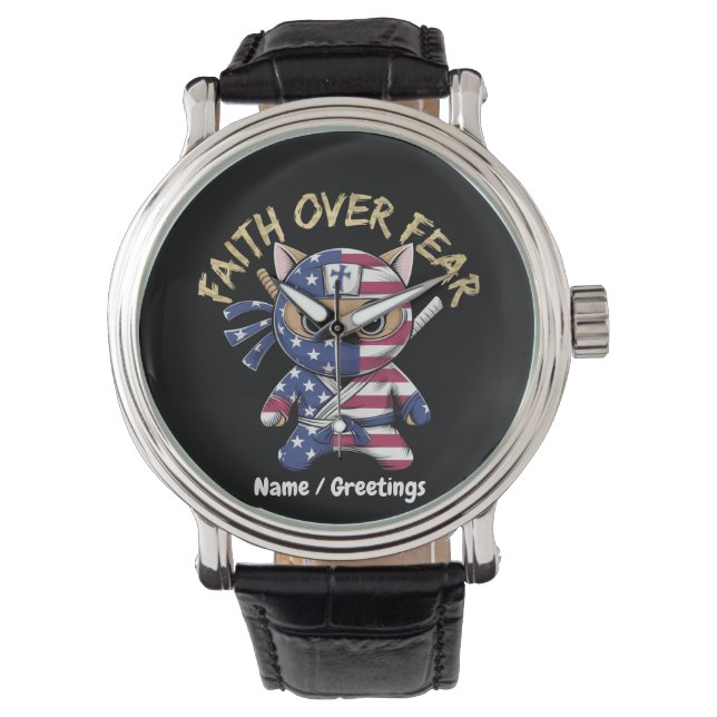 Faith over Fear Inspirational Christian Customized Armbandsur (Framsida)