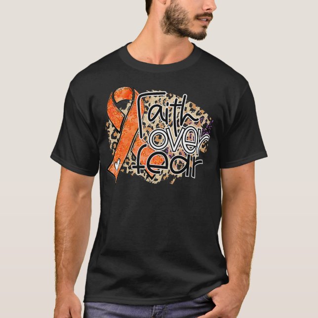 Faith over Fear Leopard Leukemia Awareness Warrior T Shirt (Framsida)