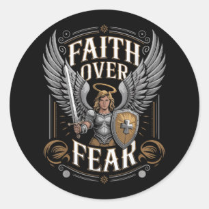 Faith over Fear Manar Christian Angel Gud Far Bl Runt Klistermärke