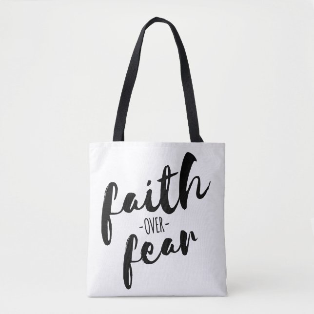 Faith over Fear Modern Christian Tote Bag Tygkasse (Framsida)