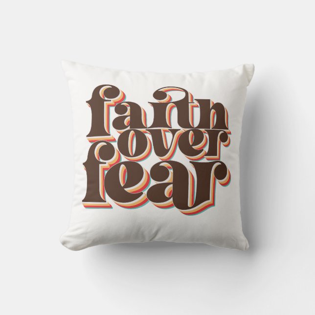 Faith over Fear Modern Retro Christian Inspiration Kudde (Framsida)