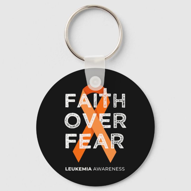 Faith over Fear Orange Ribbon Fight Leukemia Medve Nyckelring (Framsida)