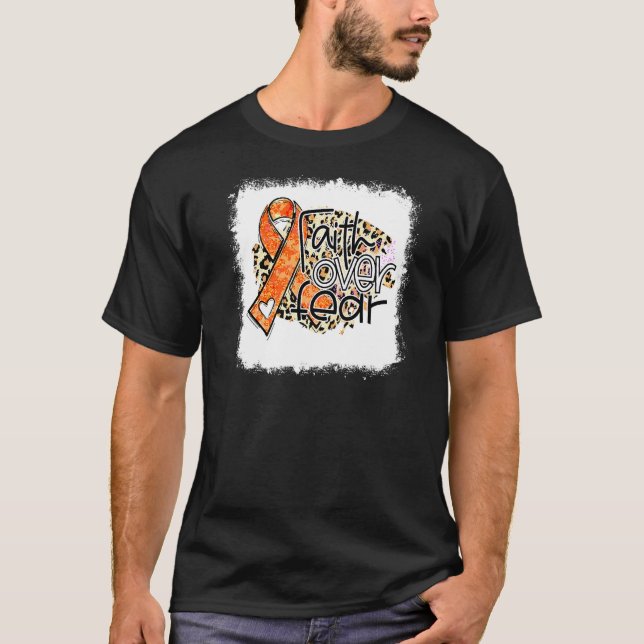 Faith over Fear Orange Ribbon Leopard Adhd Awarene T Shirt (Framsida)