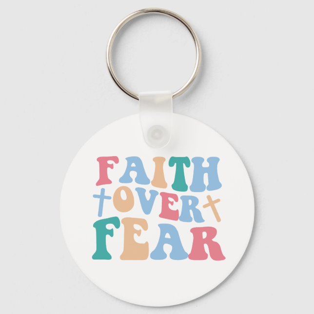 Faith over Fear Retro Christian Nyckelring (Framsida)