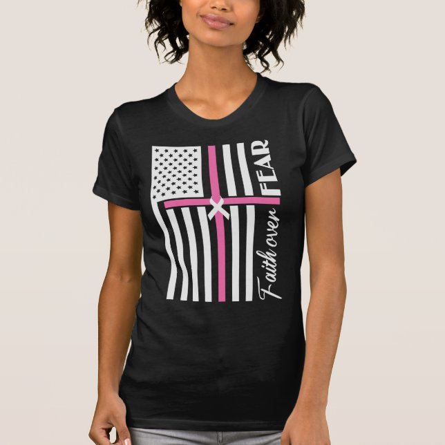 Faith over Fear Rosa Kor Flagga T Shirt (Framsida)
