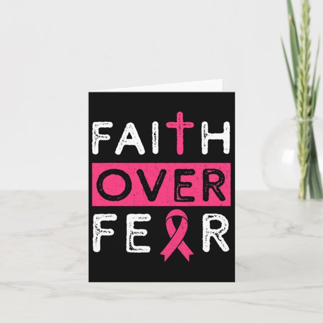 Faith over Fear Rosa Ribbon Breast Cancer Awarenes Kort (Framsida)