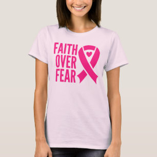 Faith over Fear Rosa Ribbon Bröstcancer överlevand T Shirt