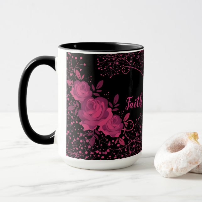 Faith over Fear, Rosa ros Mugg (Med munk)