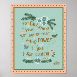 Faith over Fear Scripture 2 Timothy Mint Peach Poster