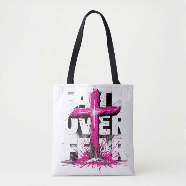 Faith over Fear Tote Bag | Christian Kor Design Tygkasse (Framsida)