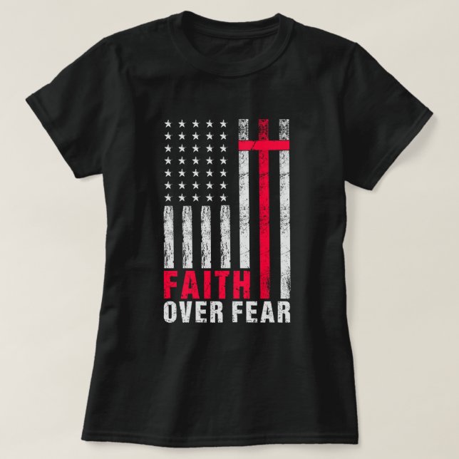 Faith over Fear Typography American Flagga T Shirt (Design framsida)
