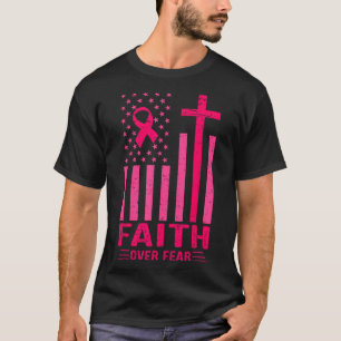 Faith over Fear USA flagga Rosa Ribbon Breast Canc T Shirt